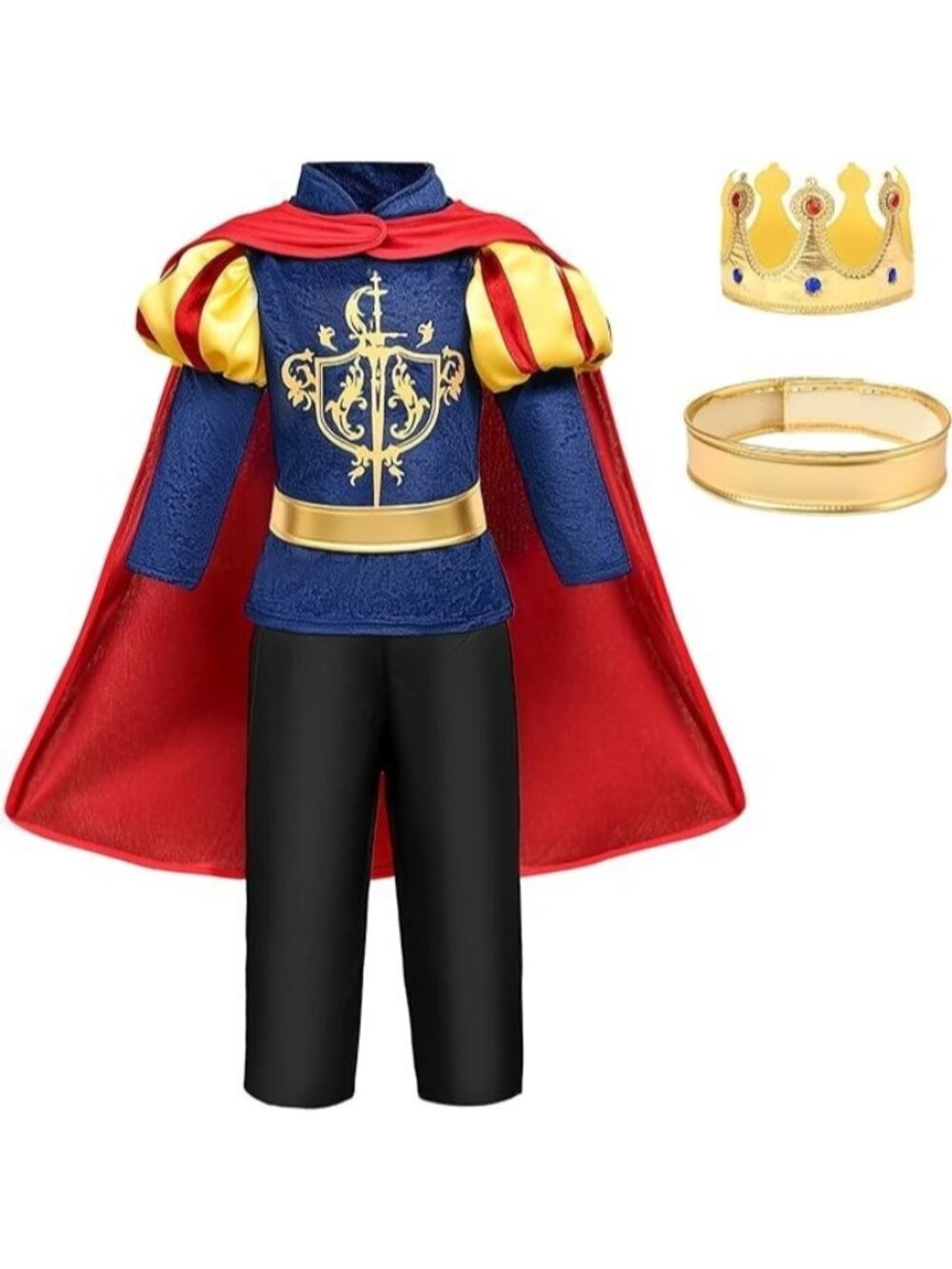 Boys King Prince Charming Halloween Costume Cosplay w/ Cape + Crown 7-9 Years